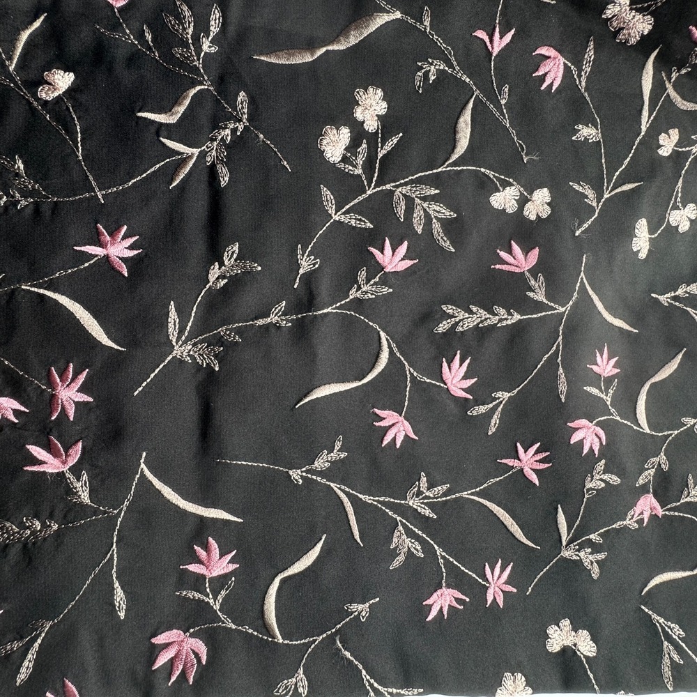 Burns Embroidered Black Silk Ankle Pants Womens 8 Pink Floral Botanical Luxury - Picture 4 of 12